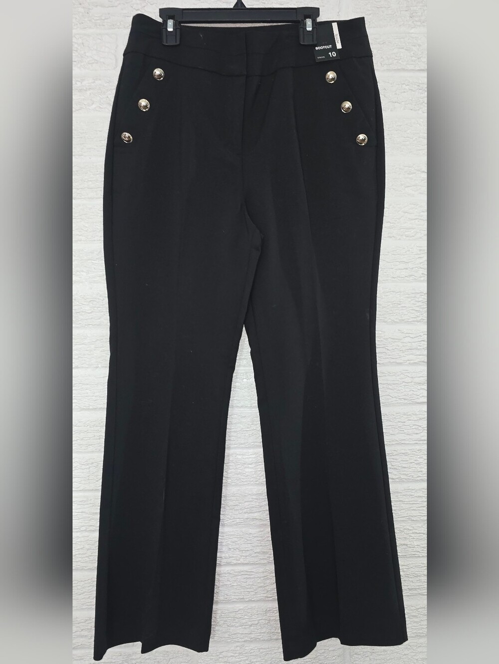 New York & Company Black Sailor-Button Wide Leg Pants-10 Petite